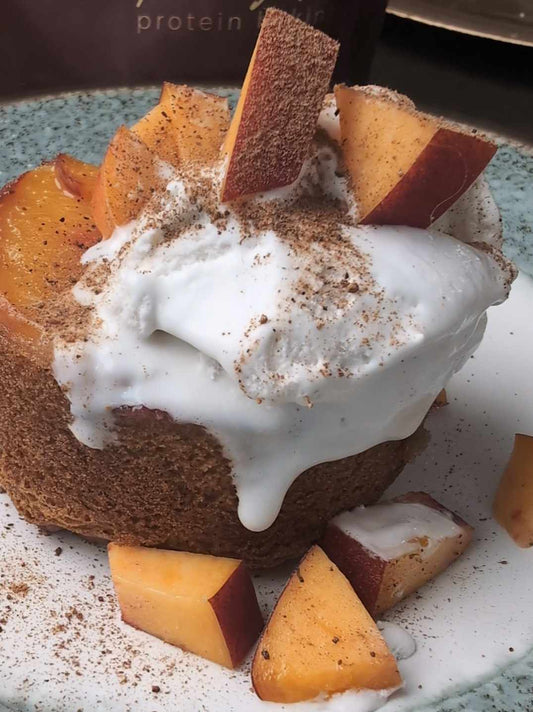 Upside Down Peach Protein Cake