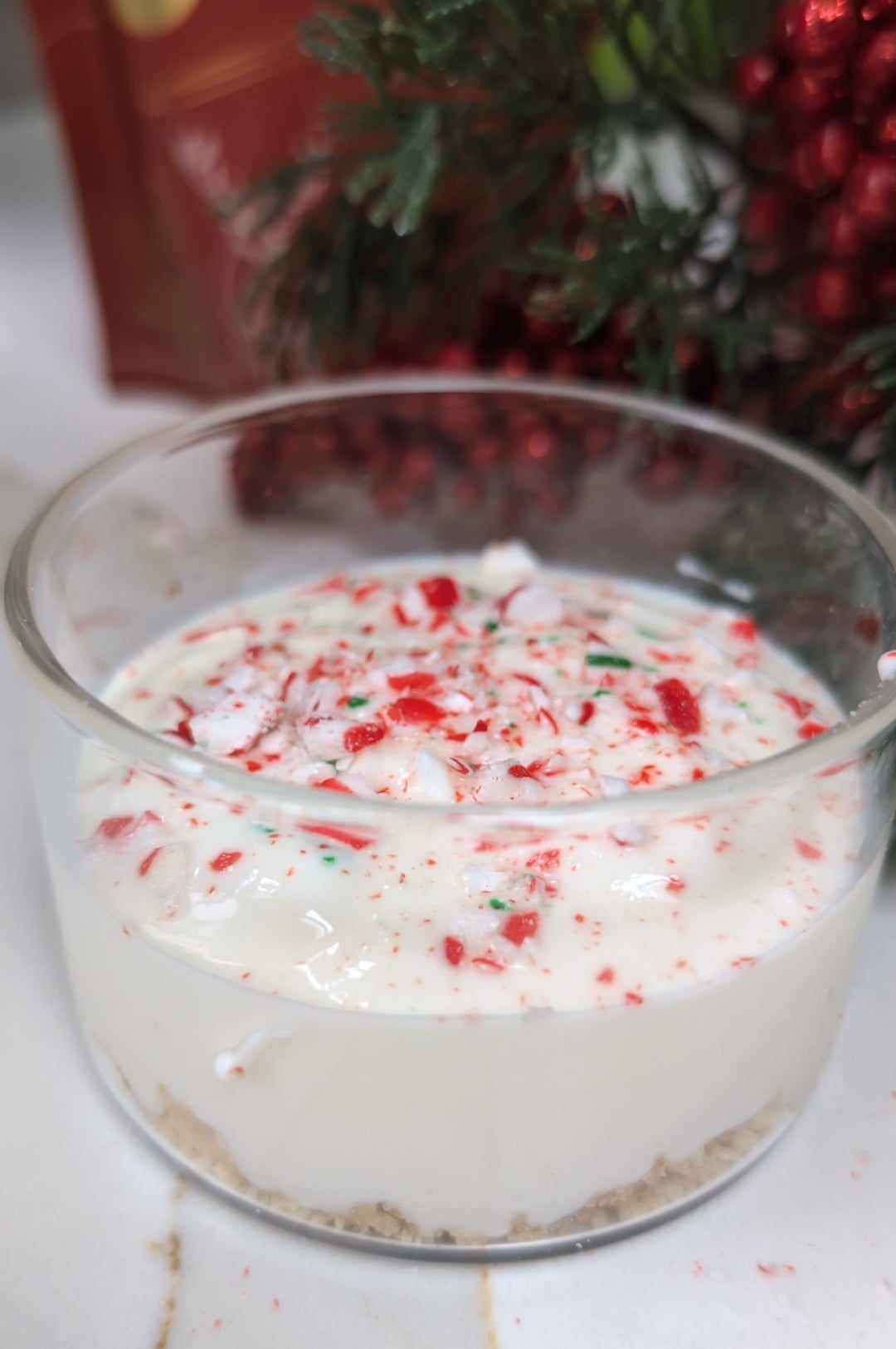 Candy Cane No Bake Protein Cheesecake